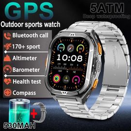 Silver Steel - Gps Smart Watch - Montre Connectée De Sport De Plein Air Pour Hommes,Batterie 530mah,Gps Intégré,100 + Mode Sport,Boussole,Étanche 5atm,Appel Bluetooth,Nouveau