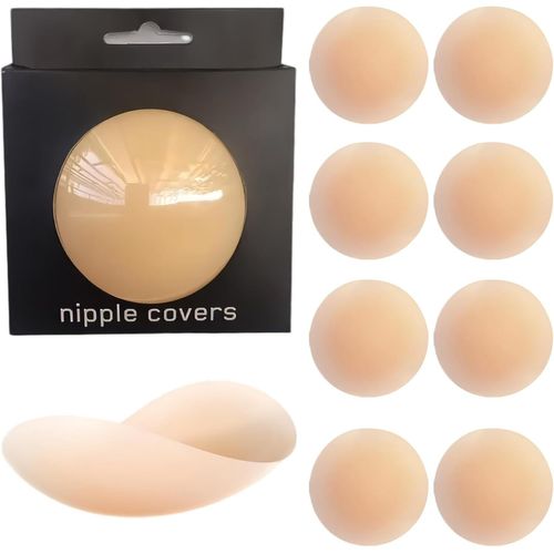 Lot De 4 Paires De Cache-Tétons Ronds Adhésifs En Silicone Souple Pour Femme,Caches De Tétons Invisibles, S,Invisibles,Pour Robe Dos Nu,Robe De Fête (8 Cm),Ton Chair Clair,8cm