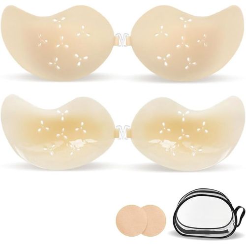 Soutien-Gorge Adhésif Invisible En Silicone Remonte Sein Push Up Dos Nu Adhésif Respirant Avec Cache-Tétons Pour Tenues Soirée Robes De Mariée Et De Demoiseile Honneur.[F347]