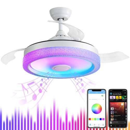 Ventilateur de Plafond avec Lumière, Sofucor, Pales Rétractables, Ventilateur, Télécommande Ventilateur Plafond, 3CCT+RGB, Silencieux