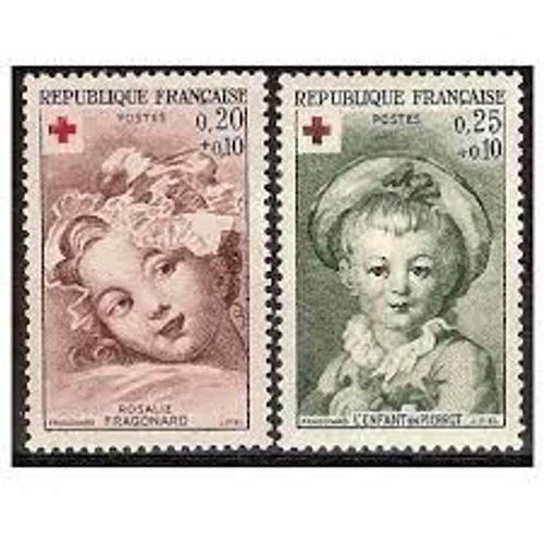 Au Profit De La Croix Rouge : Oeuvres De Fragonard La Paire Année 1962 N° 1366 1367 Yvert Et Tellier Luxe