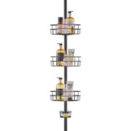 Étagère de Douche d'Angle Réglable-VEVOR-99-317,5 cm Haut-Poteau Télescopique de Douche Multifonctionnelle avec 3 Plateaux
