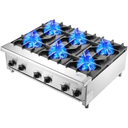 Cuisinière à Gaz Commerciale avec 6 Brûleurs-VEVOR-Plaque de Cuisson de Comptoir au Propane et au Gaz Naturel, 42 kW