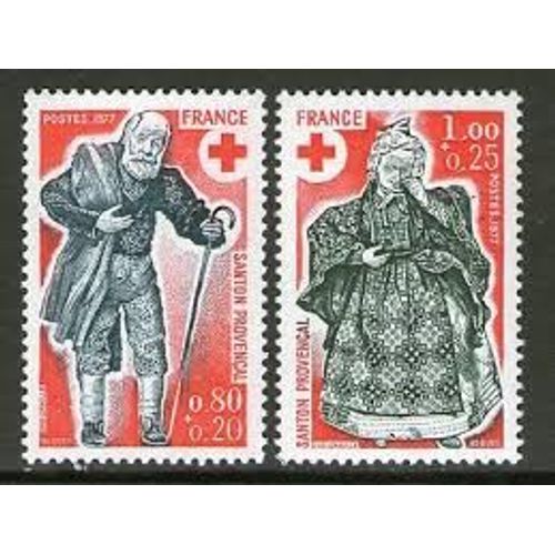 Au Profit De La Croix Rouge : Santons De Provence La Paire Année 1977 N° 1959 1960 Yvert Et Tellier Luxe
