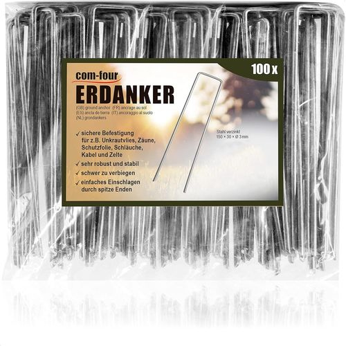 KALANKA-COM-FOUR® 100x Ancrages de Sol en Acier revêtu - piquets de Sol Robustes pour la Fixation de Toiles et de Feuilles (100 pièces - 150x30x3mm)