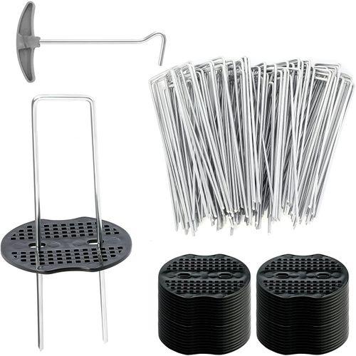Kalanka-Lot De 50 Piquets Anti-Rouille - 150 Mm De Long + 50 Kits De Nettoyage Pour Tampons - Largeur : 40 Mm - Diamètre : 2,2 Mm - Ancrage Au Sol Stable Pour Toile Anti-Mauvaises Herbes, Toile De