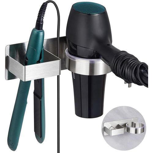 KALANKA-Porte seche cheveux mural, Support seche cheveux, Porte seche cheveux et lisseur en acier inoxydable, Porte seche cheveux sans percage Support seche cheveux et lisseur pour Hôtel, Salle de Ba