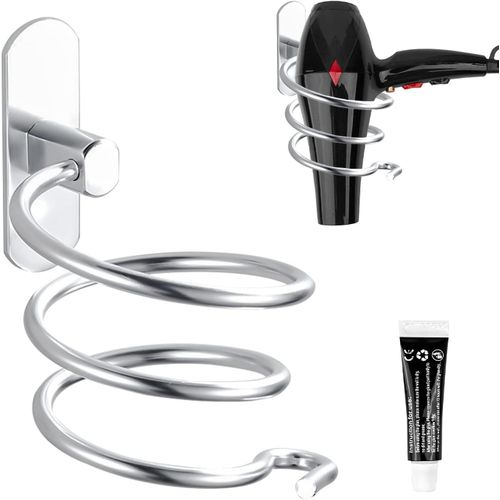KALANKA-Porte Sèche Cheveux Forme de Spirale, Support Sèche Cheveux et de Lisseur Mural en Aluminium Fixation sans Perçage, Support de Câble pour Cuisine Salle de Bain Accessoires de Salle de Bain