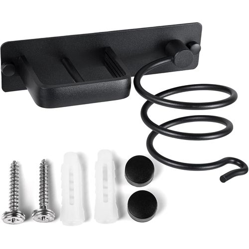 KALANKA-Porte Sèche Cheveux Support de Lisseur en Aluminium avec Range-Câbles Mural Fer à Lisser Brosses à Cheveux pour Organisateur Hôtel de Chambre à Coucher de Salle de Bain Salon de Coiffure Noir