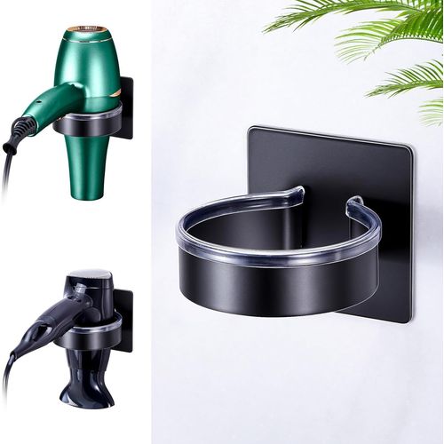 KALANKA-Support pour Sèche-Cheveux Mural, Acier Inoxydable Porte Sèche-Cheveux, Installation Facile Autocollant Support Seche Cheveux pour Salle de Bain, Chambre à Coucher, Salon de Coiffure - Noir M