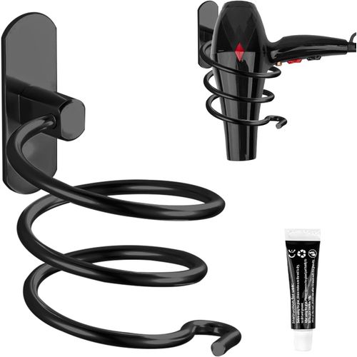 KALANKA-Porte Sèche Cheveux Forme de Spirale, Support Sèche Cheveux et de Lisseur Mural en Aluminium Fixation sans Perçage, Support de Câble pour Cuisine Salle de Bain Accessoires de Salle de Bain