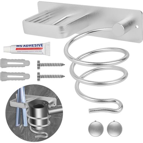 KALANKA-Porte Sèche Cheveux, Support Mural en Aluminium pour Sèche-Cheveux et Lisseur Support Seche Cheveux avec Range-Câbles Organisateur de Sèche-Cheveux pour Chambre à Coucher de Salle de Bain
