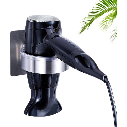 KALANKA-Support pour Sèche-Cheveux Mural, Acier Inoxydable 304 Porte Sèche-Cheveux, Installation Facile Autocollant Support Seche Cheveux pour Salle de Bain, Salon de Coiffure - Brossé Argenté