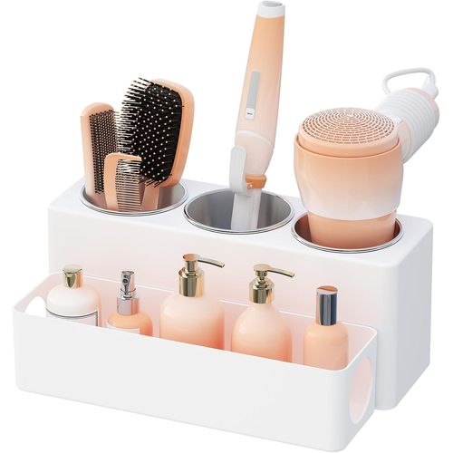 KALANKA-Support Seche Cheveux, Support pour Fer à Lisser, Rangement Brosse Cheveux, Porte Brosse Dents, Organisateur Salle de Bain, Bathroom Organizer, Rangement Maquillage Coiffeuse, Blanc