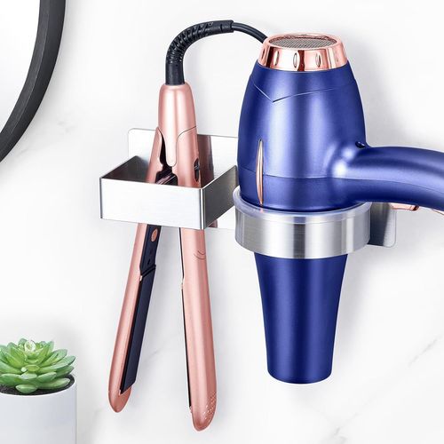 KALANKA-Porte Seche Cheveux Mural, Support Seche Cheveux et Lisseur, en Acier Inoxydable Porte Seche Cheveux Sans Percage, Organisateur de Salle de Bain Multifonction Pour Hôtel, Barbershop