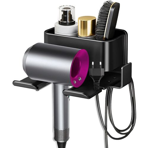 KALANKA-Support Seche Cheveux Porte Seche Cheveux Mural Autocollant sans Percer avec Support de Rangement Brosse pour Salle de Bain Hôtel de Chambre à Coucher