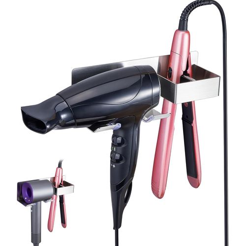 KALANKA-Porte Seche Cheveux Mural, Support Mural pour sèche-Cheveux - sans perçage - Support pour sèche-Cheveux et Fer à Lisser, Support Mural en Acier Inoxydable Porte Sèche Cheveux pour Bains