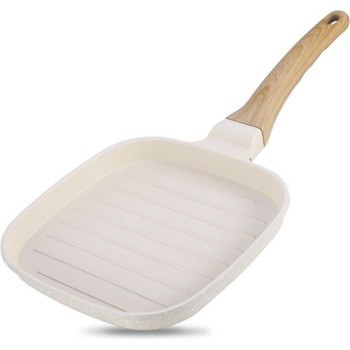 Kalanka-Poêle À Griller 18 X 18 Cm - En Fonte D'aluminium Avec Revêtement En Pierre Médicale - Rectangulaire - Pour Tous Les Types De Plaques De Cuisson - Facile À Nettoyer - Blanc