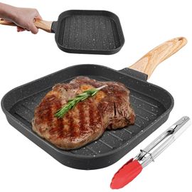 KALANKA-Poêle à griller 18 x 18 cm, en fonte d'aluminium, rectangulaire, avec poignée amovible, anti-adhésive, pour tous les types de feux, four et lave-vaisselle