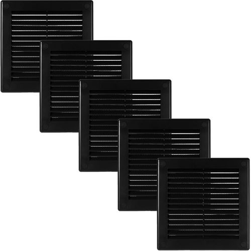KALANKA-11,4 x 11,4 cm (dimensions de l'ouverture) \u2013 Lot de 5 housses d'aération en plastique noir \u2013 Grille d'aération carrée plate \u2013 Déflecteur d'air \u2013 CVC 15 x 15 cm (dimensions