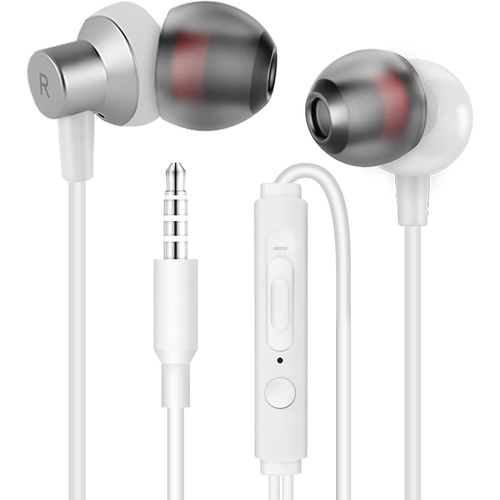 KALANKA-WI7 Écouteurs Intra-Auriculaires filaires, écouteurs en métal avec Prise Casque 3,5 mm, contrôle du Volume du Microphone, Blanc