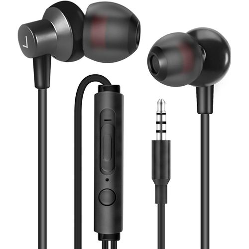 KALANKA-WI7 Écouteurs Intra-Auriculaires filaires, écouteurs en métal avec Prise Casque 3,5 mm, contrôle du Volume du Microphone, Noir