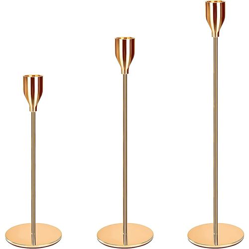 KALANKA-Chandelier Bougeoir Dorés 3 Pcs,Chandelier de Mariage Différentes Tailles,23/28/33cm Candélabre pour Bougies de 2.2 cm de Diamètre Bougeoirs Haut Décoratifs Decoration Table pour la Maison