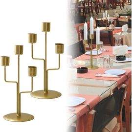KALANKA-Chandelier Or, 2 pièces Candlestick Tige 3 Bras métal Vintage 23cm de Haut Chandelier Tige, Support de Bougie pour Table de Mariage Candle Light Dinner Anniversaire