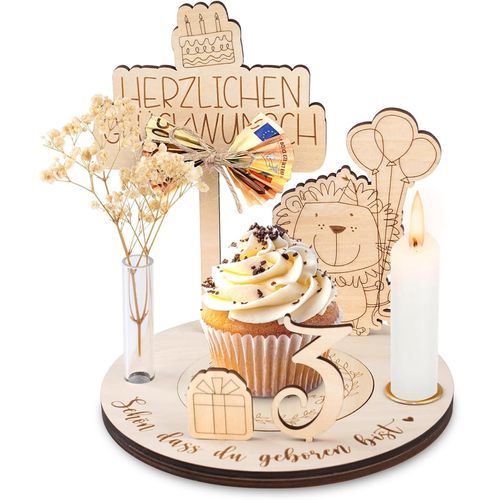 Kalanka-Assiette D'anniversaire En Bois Personnalisée Avec Bougies, Vase Et Chiffres - Assiette D'anniversaire Personnalisée - Assiette D'anniversaire Pour Enfants