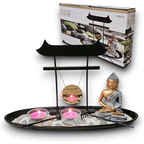 KALANKA-Bougeoir Bouddha avec Gong - Centre de Table Décoratif pour Salon et Maison - Plateau Porte-Bougies Style Zen - Figurine Originale