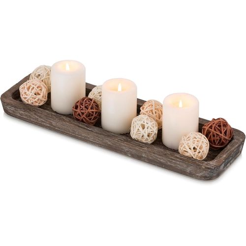 Kalanka-Bougeoir Bois Plateau Decoratif: Vintage Longue Etroit Decoration De Table Bougeoirs Plats Et Plateaux - Rustique Marron Petit Plateau Ferme Deco Pour Table Basse 40cm