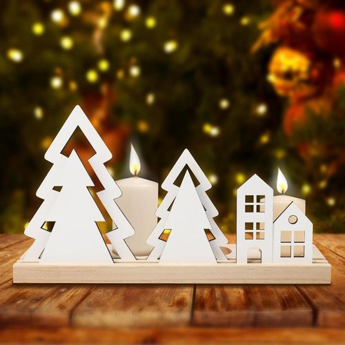 Kalanka-7pcs Porte-Bougies De Noël Support Bougies De Sapin De Noël Lanterne À Bougie En Bois Photophore Bougie De Noël Pour Décoration Table Fenêtre Cheminée Étagère Table De Chevet Cadeau De Noel