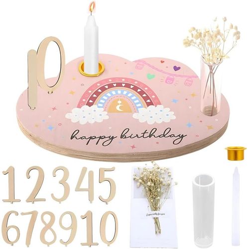 Kalanka-Assiette D'anniversaire En Bois Avec Vase Bougies D'anniversaire Chiffres L'année 0-9.1 Assiette D'anniversaire Personnalisée Cadeau D'anniversaire Pour Enfants Pour Garçons, Filles Et Adulte