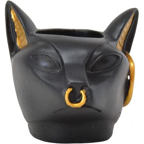 KALANKA-BATEST - Figurine de chat égyptien, bougeoir noir et doré, 7 x 8 cm, déesse, bonne protection de la santé et du plaisir.