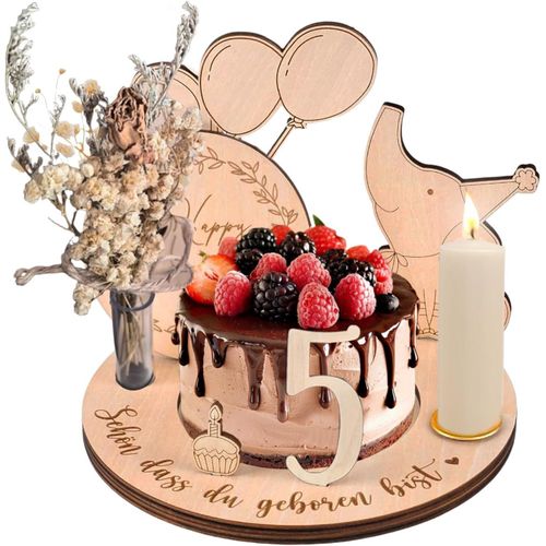 Kalanka-Assiette D'anniversaire, En Bois, Personnalisable, Pour Bébé Et Enfant, Avec Bougie Et Vase, Cadeaux D'anniversaire De 0 À 9 Ans, Pour Garçons Et Filles
