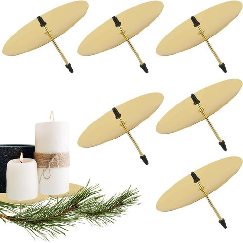 KALANKA-Bougeoirs Doré Lot de 6, Bougeoirs Noël de l'avent 8cm, Chandelier Bougie Photophore Support Bougie Bougeoir en Métal pour Décorer des Couronnes, Décoration Table Noel Cérémonie Anniversaire