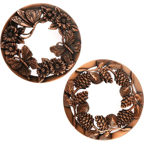 KALANKA-Be In Your Mind Lot de 2 couvercles de bougies en forme de papillon, fleur et pomme de pin - Style antique - Rouge bronze