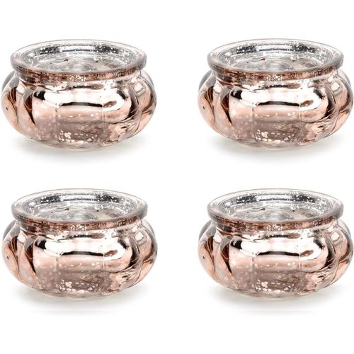 KALANKA-Lot de 4 photophores en verre de 6 x 3 cm - Pour mariage / fête - Style vintage - Aspect rustique et chic - Or rose - 3 cm