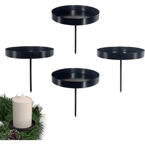 Kalanka-Lot De 4 Bougeoirs Pour Couronne De L'avent, 8 Cm Bougeoir Pour Bougies De L'avent, Supports De Bougie Avec Pic, Bougeoir En Métal Pour Décorer Des Couronnes, Bougeoir En Métal Noir Avec Mand