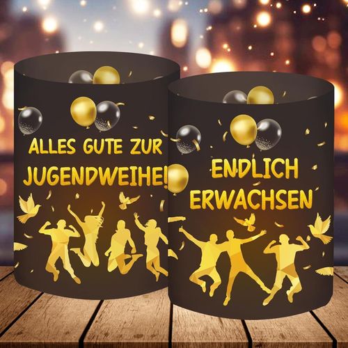 KALANKA-Lot de 12 photophores décoratifs de table pour la cérémonie de jeunesse, pour garçon et fille, avec inscription « Alles Gute Zur Jugendweihe », décoration de fête, noir et doré, cadeau d'invi