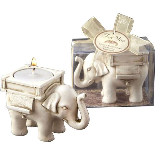KALANKA-Lot de 2 photophores en Cire parfumée Motif éléphant Blanc Ivoire