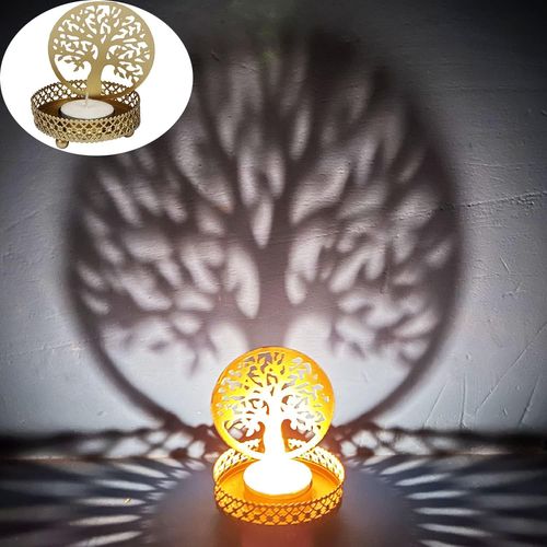 KALANKA-Marrakech Bougeoir arbre de vie 8 cm doré en métal comme décoration de mariage ou décoration de table Dentro