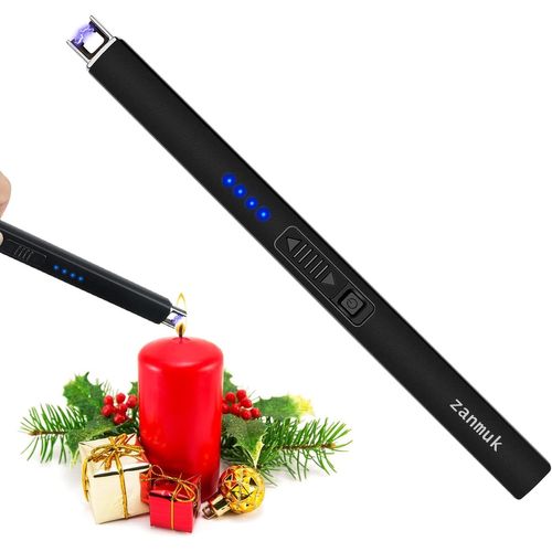 KALANKA-Zanmuk Briquet Electrique Allume Bougie - Briquet USB Rechargeable Long Allume Bougie Electrique avec Indicateur LED Double Interrupteur De Sécurité (Noir)