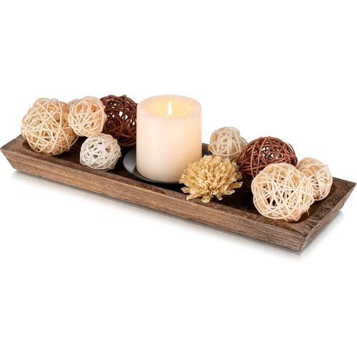 Kalanka-Bougeoir Bois Plateau Decoratif: Vintage Longue Etroit Decoration De Table Bougeoirs Plats Et Plateaux - Rustique Marron Petit Plateau Ferme Deco Pour Table Basse