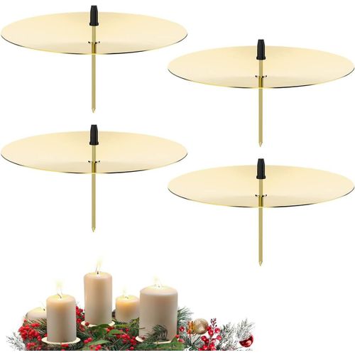 KALANKA-Bougeoirs Noël de l'Avent 6cm, Lot de 4 Bougeoirs, Supports de Bougie avec Pic, Bougeoir en Métal pour Décorer des Couronnes, Chandelier Noel, Couronne de l'Avent Décorée Bougie Fixe