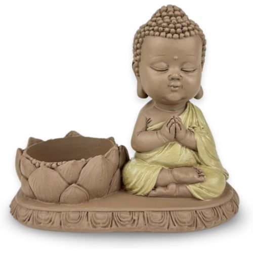 KALANKA-Statue Bougeoir CH03 - Figurine inspirante et Zen - Porte-Bonheur Positivité Concentration - Porte Bougie Photophore- Idée Cadeau Mignonne et Spirituelle -H 11,5 cm ¿ Zen¿Light