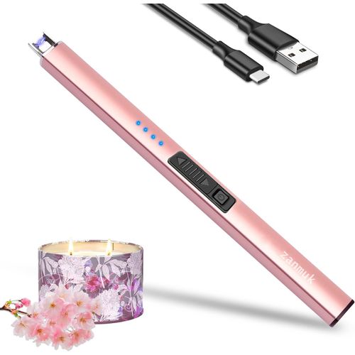 KALANKA-Zanmuk Briquet Electrique Allume Bougie - Briquet USB Rechargeable Long Allume Bougie Electrique avec Indicateur LED Double Interrupteur De Sécurité (Or Rose)