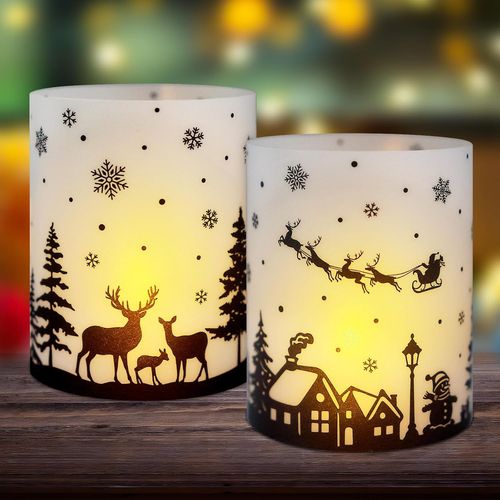 Kalanka-12pcs Photophores Décoratifs De Table Noël - Bonhomme De Neige, Château, Sapin, Renne - Bougeoirs Cadeau Décoration D'intérieur Et D'extérieur Pour Bougies Fête