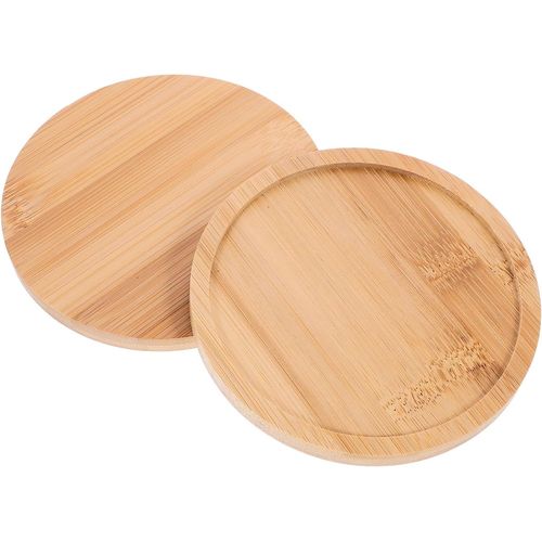 Kalanka-Lot De 2 Assiettes À Bougie En Bois - Assiettes Rondes En Bambou - Dessous De Verre En Bois Pour Bougies Piliers - Soucoupe Pour Pots De Fleurs Pour Bougeoirs - Décoration De Cérémonie De Fêt