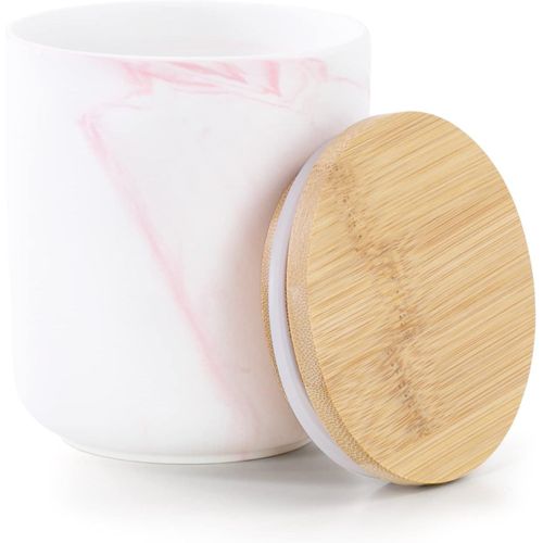 KALANKA-Apalla Boîte de rangement en céramique avec couvercle en bois Motif marbre Blanc 8,5 x 9,4 cm